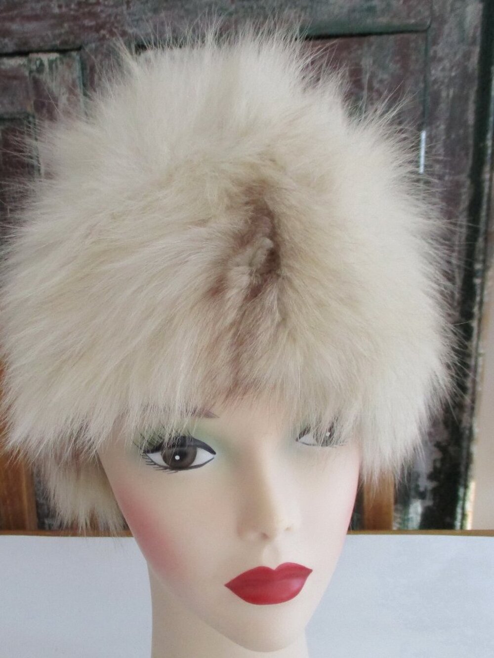 Vtg Genuine Fur Hat, Cream and Brown, Fits Head Circumference 22 in. Fully Lined